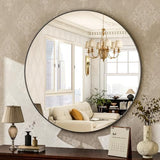 HARRITPURE Round Mirror 30 Black Wall Mounted Circle Mirrors Vanity Mirror with Brushed Aluminum Alloy Frame Modern Decoration for Bathroom, Living Room, Vanity, Bedroom, Entryway - Homesidy.com