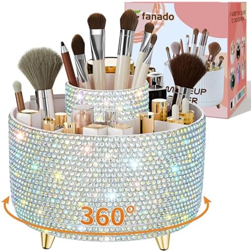 fanado 360° Rotate Makeup Brush Holder Organizer, Makeup Organizers Countertop, Makeup organization and Skincare Storage for Vanity, Desktop, Bathroom (White) - Homesidy.com
