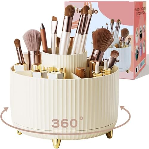 fanado 360° Rotate Makeup Brush Holder Organizer, Makeup Organizers Countertop, Makeup organization and Skincare Storage for Vanity, Desktop, Bathroom (White) - Homesidy.com