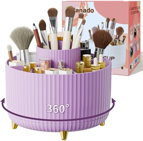 fanado 360° Rotate Makeup Brush Holder Organizer, Makeup Organizers Countertop, Makeup organization and Skincare Storage for Vanity, Desktop, Bathroom (White) - Homesidy.com