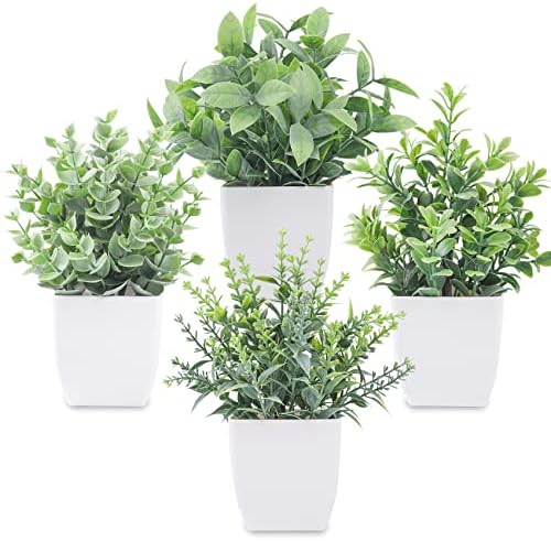 Der Rose 4 Pack Fake Plants Mini Artificial Greenery Potted Plants for Home Decor Indoor Office Table Room Farmhouse Bathroom Decor - Homesidy.com