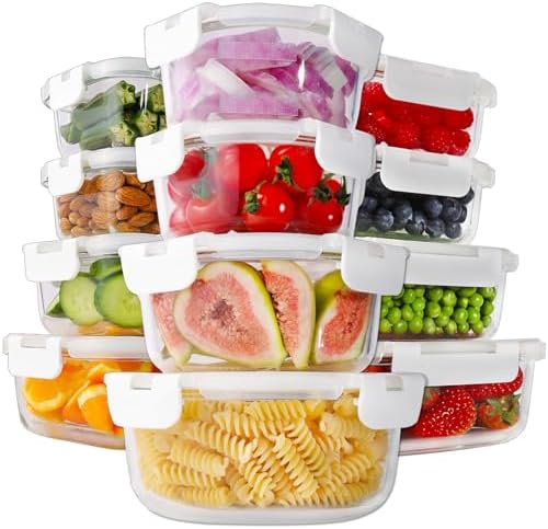 HOMBERKING 24pc Borosilicate Glass Food Storage Containers with Lids, Glass Meal Prep Containers with Leak Proof Snap Lock Lids, Airtight Bento Lunch Boxes, Kitchen Storage (12 lids &amp; 12 Containers) - Homesidy.com