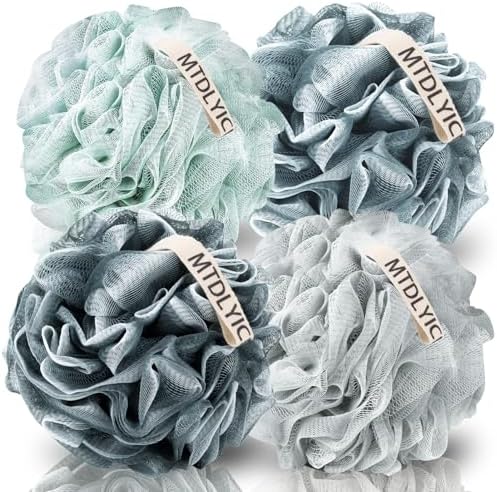 MTDLYICE Loofah Sponge, XXL Large Loofah 100g 4 Pack, Bath Sponge Soft Mesh Shower Loofah for Men, Body Scrub, Shower Pouf Bath Accessories, for Body Wash, Soap (Blue Gray) - Homesidy.com