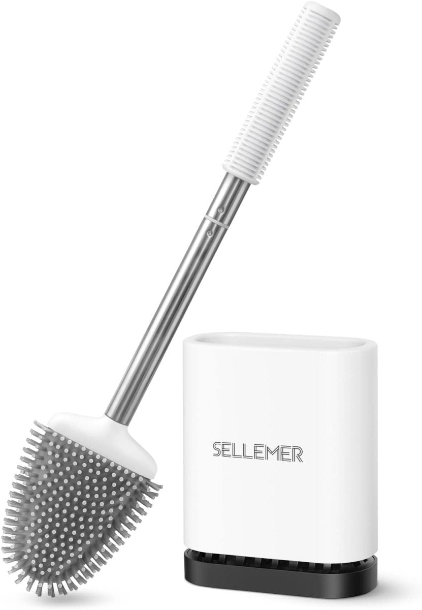 Sellemer Toilet Brush and Holder Set - Flexible Toilet Bowl Brush Head with Silicone Bristles, Compact Size for Storage and Organization, Ventilation Slots Base (1 Pack, Silver) - Homesidy.com