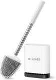 Sellemer Toilet Brush and Holder Set - Flexible Toilet Bowl Brush Head with Silicone Bristles, Compact Size for Storage and Organization, Ventilation Slots Base (1 Pack, Silver) - Homesidy.com