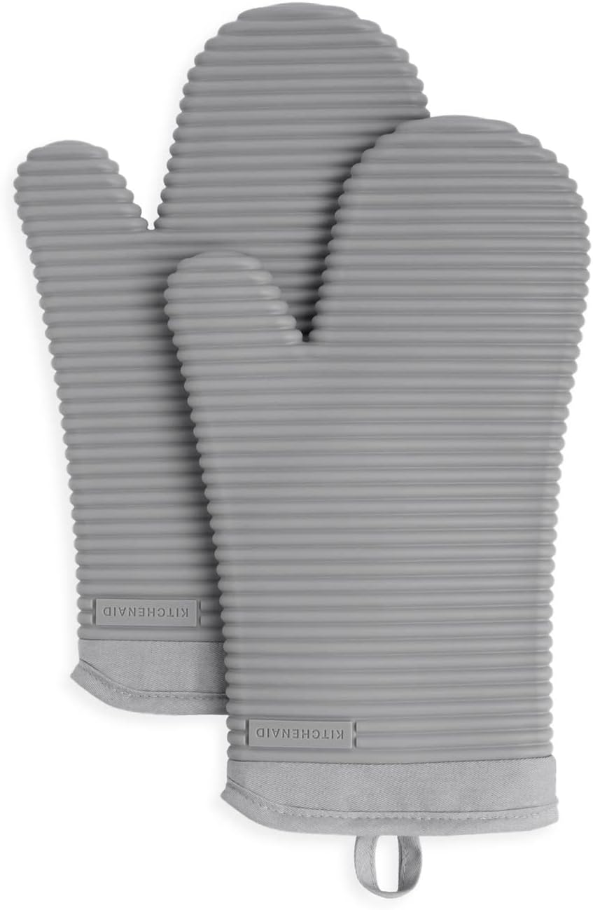 KITCHENAID Ribbed Soft Silicone Oven Mitt 2 - Pack Set, 7.5&34;x13&34;, Milkshake - Homesidy.com