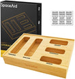 SpaceAid Bag Storage Organizer for Kitchen Drawer, Bamboo Organizer, Compatible with Gallon, Quart, Sandwich and Snack Variety Size Bag (1 Box 4 Slots) - Homesidy.com