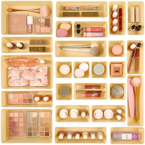 Vtopmart 25 PCS Clear Plastic Drawer Organizers Set, 4 - Size Versatile Bathroom and Vanity Drawer Organizer Trays, Storage Bins for Makeup, Bedroom, Kitchen Gadgets Utensils and Office - Homesidy.com