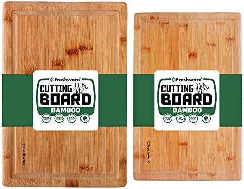 Bamboo Cutting Boards for Kitchen [Set of 3] Wood Cutting Board for Chopping Meat, Vegetables, Fruits, Cheese, Knife Friendly Serving Tray with Handles - Homesidy.com