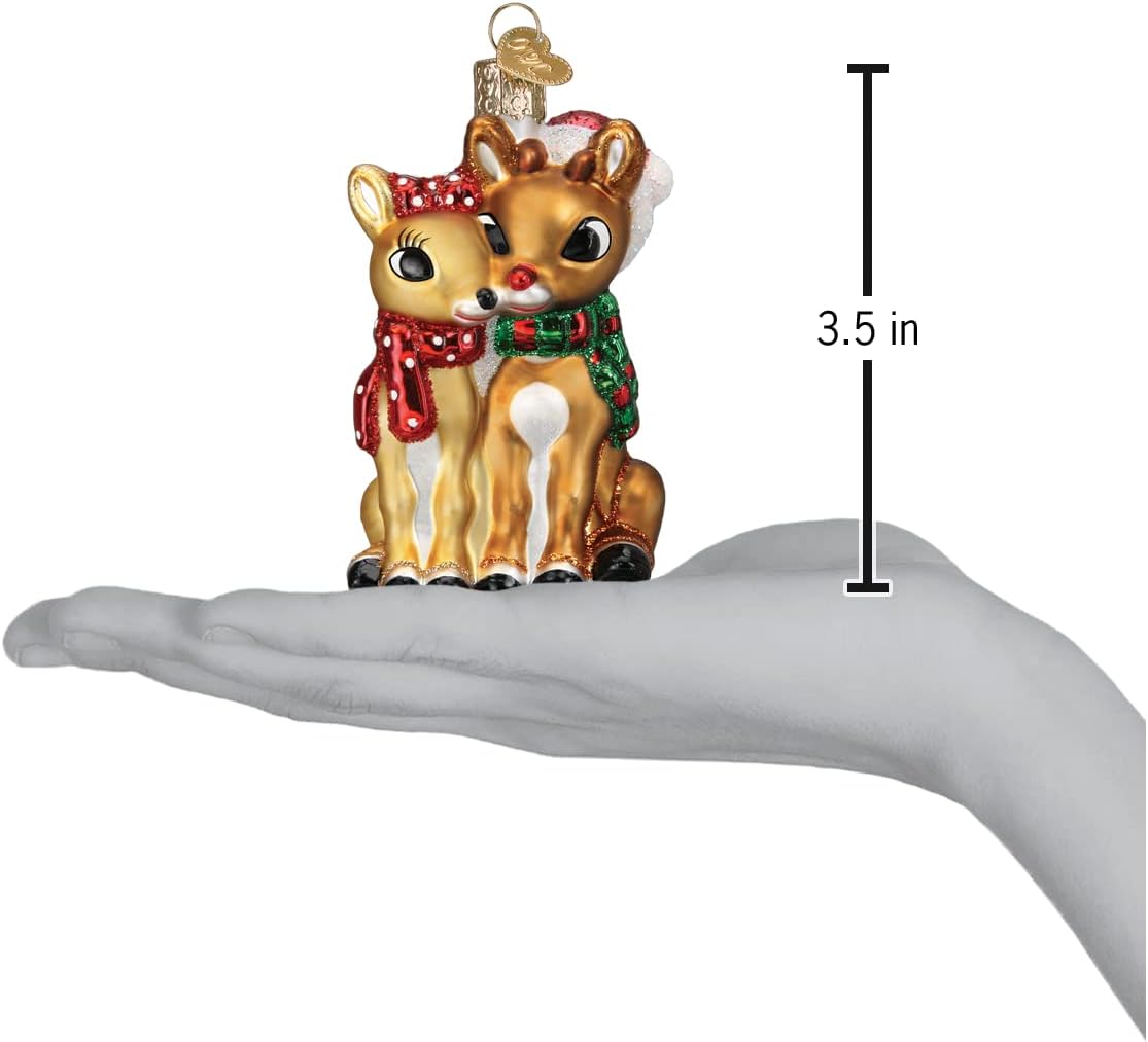 Old World Christmas Rudolph and Clarice Glass Blown Ornament for Christmas Tree, Handcrafted Holiday Decoration, Rudolph Collection - Homesidy.com