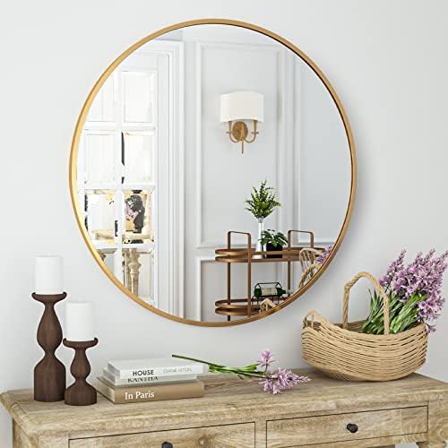 HARRITPURE Round Mirror 30 Black Wall Mounted Circle Mirrors Vanity Mirror with Brushed Aluminum Alloy Frame Modern Decoration for Bathroom, Living Room, Vanity, Bedroom, Entryway - Homesidy.com