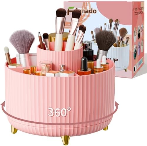 fanado 360° Rotate Makeup Brush Holder Organizer, Makeup Organizers Countertop, Makeup organization and Skincare Storage for Vanity, Desktop, Bathroom (White) - Homesidy.com
