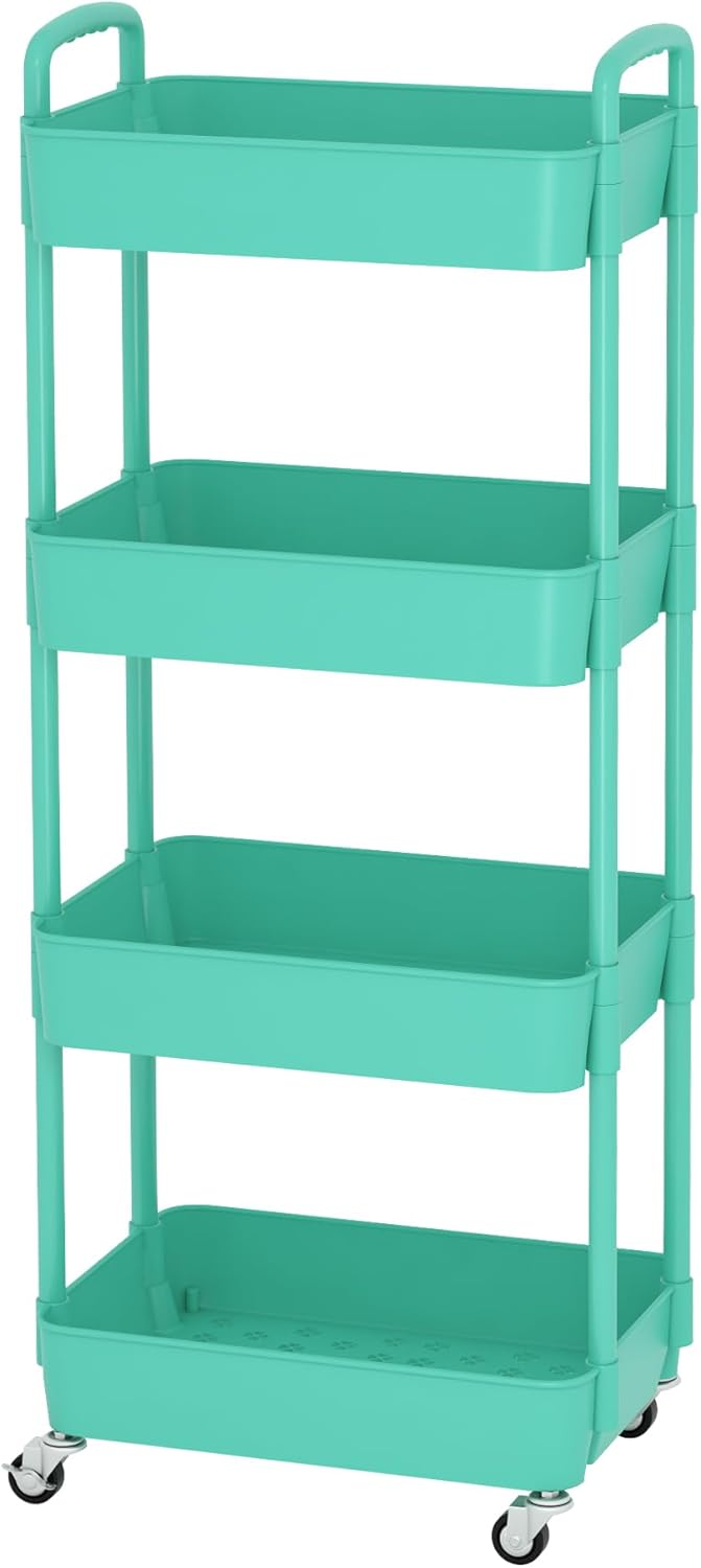 Sywhitta 3 - Tier Plastic Rolling Utility Cart with Handle, Multi - Functional Storage Trolley for Office, Living Room, Kitchen, Movable Storage Organizer with Wheels, White - Homesidy.com
