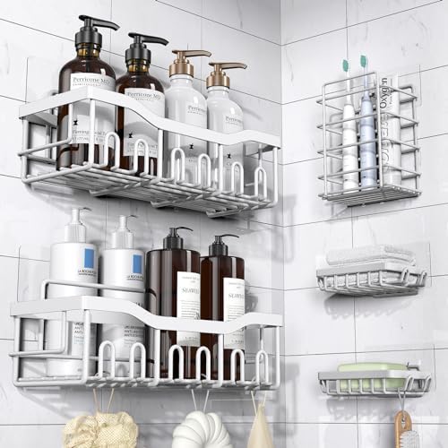 EUDELE Adhesive Shower Caddy, 5 Pack Rustproof Stainless Steel Bath Organizers With Large Capacity, No Drilling Shelves for Bathroom Storage &amp; Home Decor - Homesidy.com