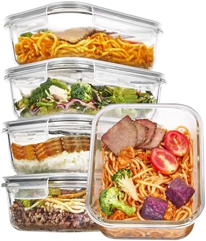 Vtopmart 5Pack 22oz Glass Storage Containers with Lids, Glass Meal Prep Food Container Sets with Snap Airtight Lids for Microwave, Oven, Freezer and Dishwasher, Grey - Homesidy.com