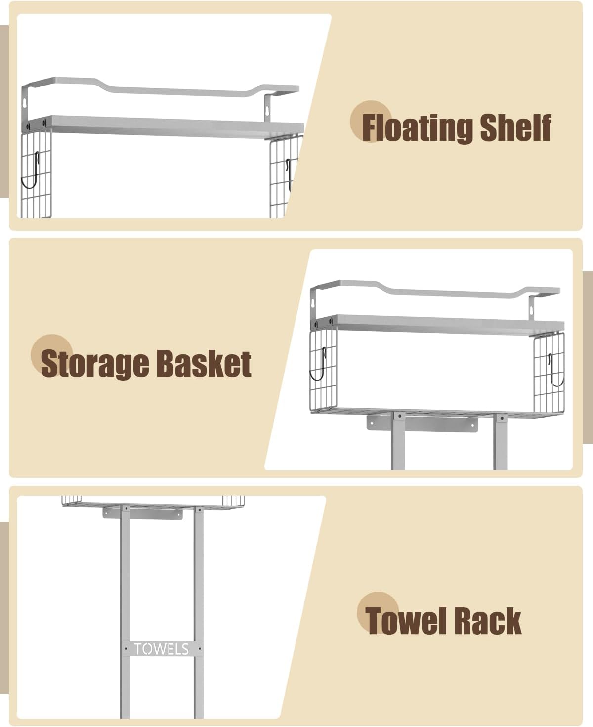Aetyord Towel Racks for Bathroom 31inch Wall Mounted Towel Rack,Floating Shelf with Wood Plank,Towel Storage for Bathroom can Holds 6 Large Rolled Towels,All Black - Homesidy.com