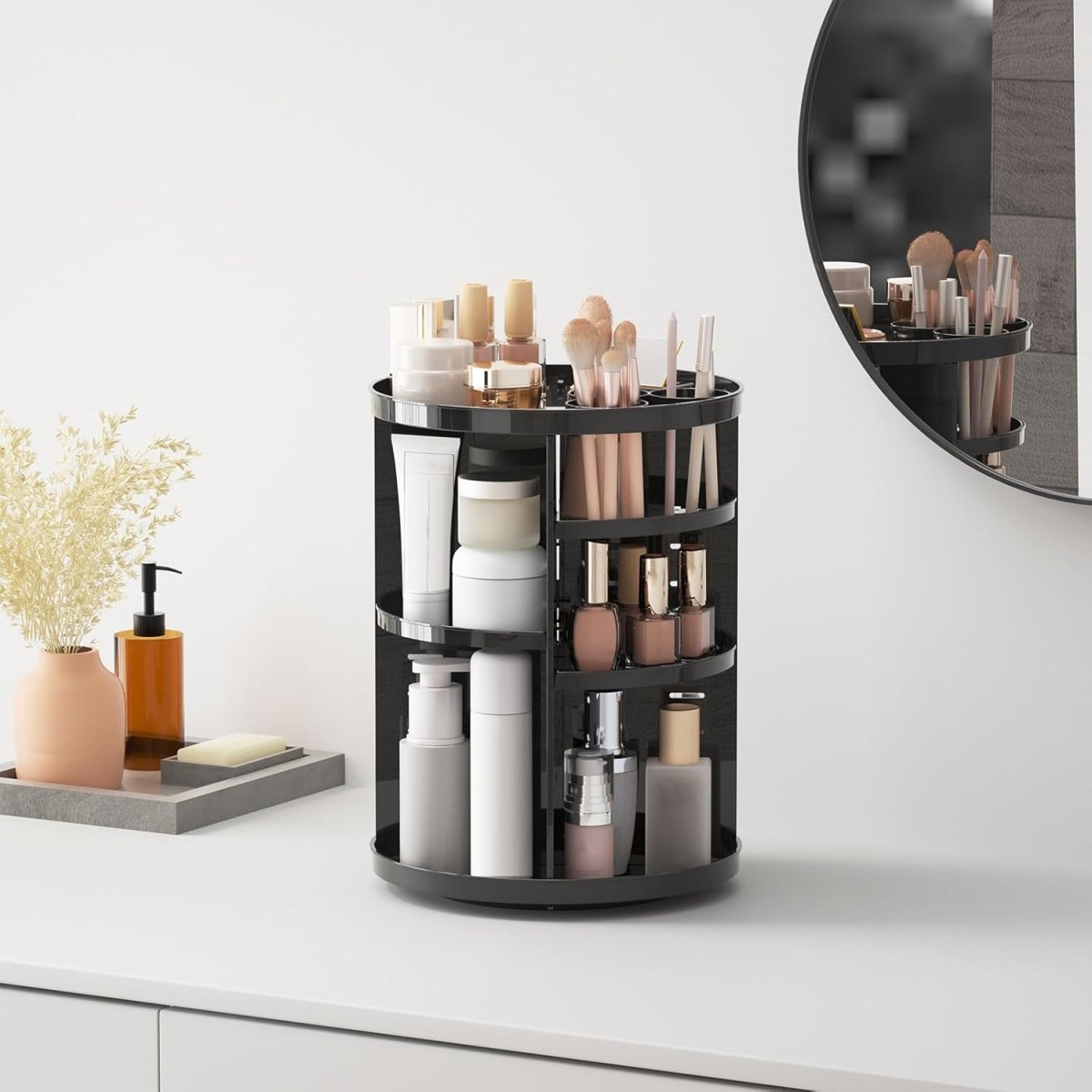 Rotating Makeup Organizer, DIY 8 Adjustable Layers Spinning Skincare Organizer, Cosmetic Display Case with Brush Holder Perfume Tray, Multi - Function Storage Carousel for Vanity Bathroom Countertop - Homesidy.com