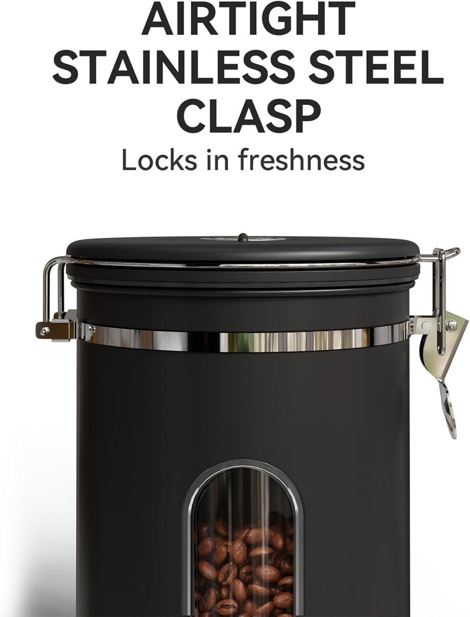 Veken Coffee Canister with Window,Airtight Stainless Steel Pantry Container,Home Kitchen Food Storage Organizers for Ground,Beans,Espresso,Rice,Tea,Sugar,Cereal, Flour,Bar Accessories,Gifts,22OZ,Black - Homesidy.com