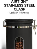 Veken Coffee Canister with Window,Airtight Stainless Steel Pantry Container,Home Kitchen Food Storage Organizers for Ground,Beans,Espresso,Rice,Tea,Sugar,Cereal, Flour,Bar Accessories,Gifts,22OZ,Black - Homesidy.com