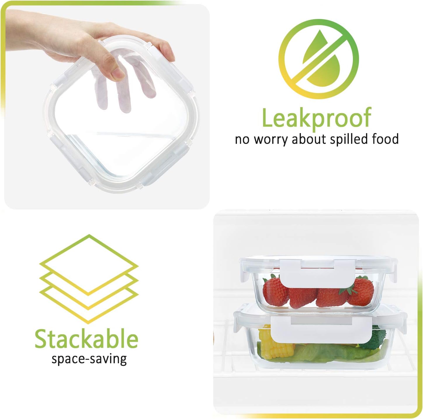 M MCIRCO 24 - Piece Glass Food Storage Containers with Upgraded Snap Locking Lids,Glass Meal Prep Containers Set - Airtight Lunch Containers, Microwave, Oven, Freezer and Dishwasher - Homesidy.com