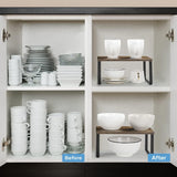 NEX Bamboo Kitchen Cabinet and Counter Shelf Organizer, Stackable &amp; Expandable, Set of 4, White and Natural - Homesidy.com