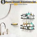 OMAIRA 3 - Pack Shower Caddy with Soap Holder, Adhesive Rustproof No - drill Strudy Loading Inside Shower Organizer Shelves Rack Storage Bathroom Organization for Smooth Wall Glass Tile, Black (Large) - Homesidy.com