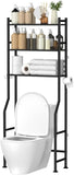 GloTika 3 - Tier Over The Toilet Storage, Space Saver Metal Bathroom Shelves, Freestanding Above Over Toilet Storage Shelf with 4 Hooks for Bathroom, Black - Homesidy.com