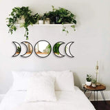 Scandinavian Decor 5 - Piece Acrylic Wall Decor - Wooden Moon Phase Mirror, Bohemian Design for Living Room, Bedroom - Beige - Homesidy.com