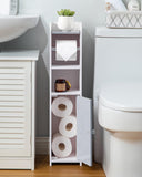 AOJEZOR Toilet Paper Holder Stand: No Drill PVC Small Bathroom Cabinet for Apartment Dwellers - Rental Deposit Protection - Small Space Storage Saving - Homesidy.com