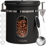 Veken Coffee Canister with Window,Airtight Stainless Steel Pantry Container,Home Kitchen Food Storage Organizers for Ground,Beans,Espresso,Rice,Tea,Sugar,Cereal, Flour,Bar Accessories,Gifts,22OZ,Black - Homesidy.com