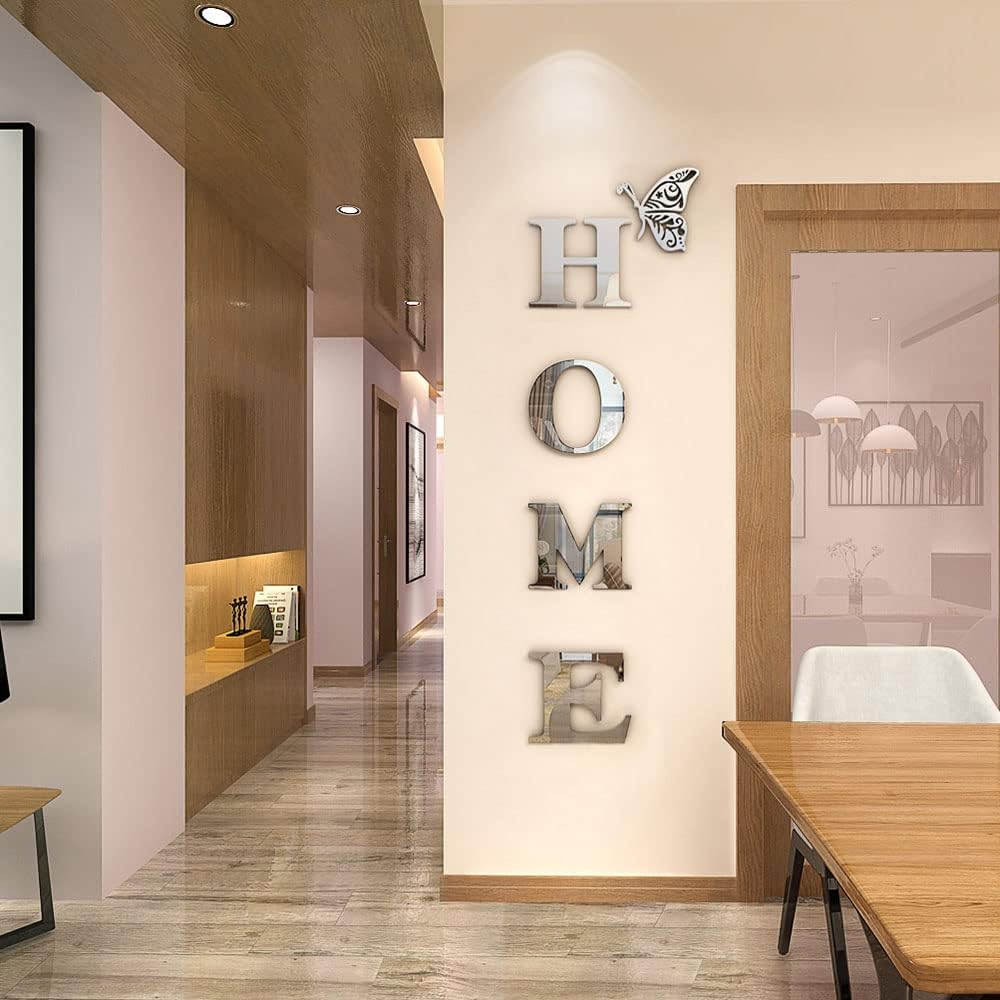 Doeean Home Wall Decor Letter Signs Acrylic Mirror Wall Stickers Decorations for Living Room Bedroom Home Decor Wall Decals (Silver, 47.2 X 15.3IN) - Homesidy.com