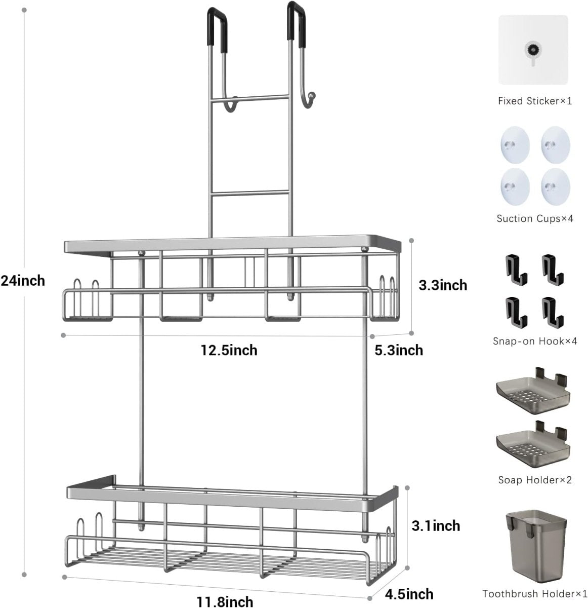 Aitatty Over the Door Shower Caddy Hanging: Black Rustproof Shower Organizer over the Door - No Drilling Bathroom Rack for Inside - Homesidy.com