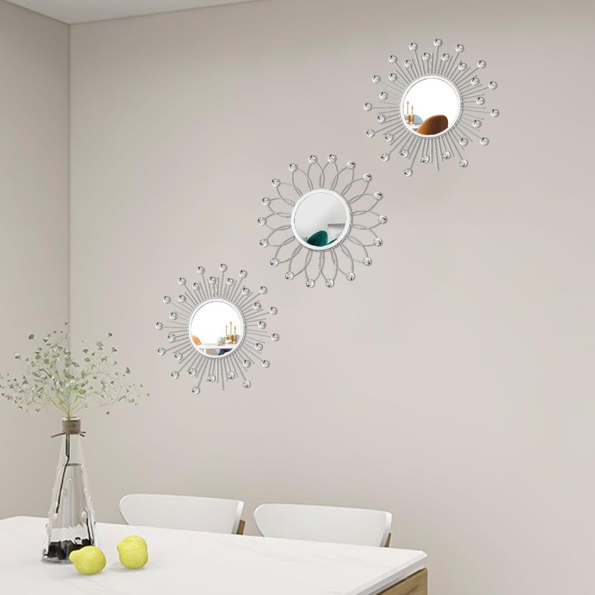 3 Pack Metal Mirrors for Wall Sunburst Wall Mirrors Home Décor Decorative Hanging Wall Art for Living Room Bedroom Entryway (Gold, Flower Sunburst) - Homesidy.com