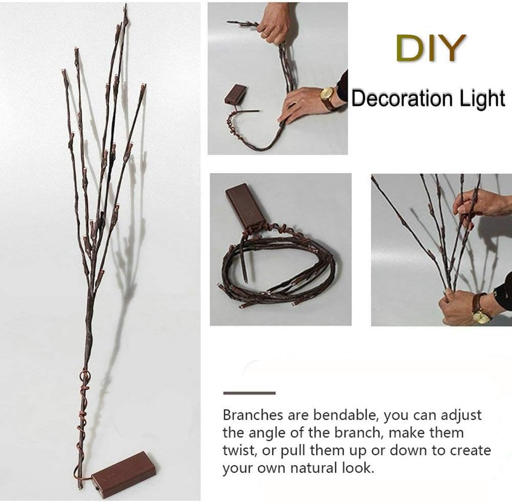 DK177 2 Pack Led Branch Light Battery Operated Lighted Branch Vase Filler Willow Tree Artificial Little Twig Power Brown 30 Inch 20 LED for Home Romantic Decoration, Warm White - Homesidy.com