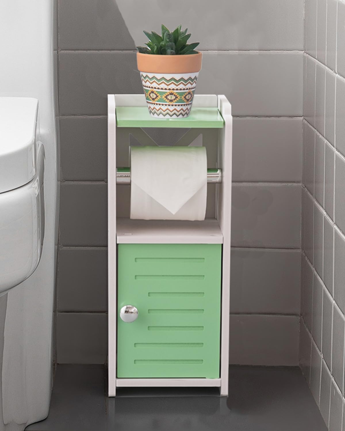AOJEZOR Toilet Paper Holder Stand: No Drill PVC Small Bathroom Cabinet for Apartment Dwellers - Rental Deposit Protection - Small Space Storage Saving - Homesidy.com