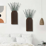 Dnnnii 2 Pack Wooden Wall Vase Set - Brown Finish Modern Farmhouse &amp; Boho Wall Decor for Entryway, Hallway, Bathroom, Living Room, Dining Room, Narrow Spaces - Homesidy.com