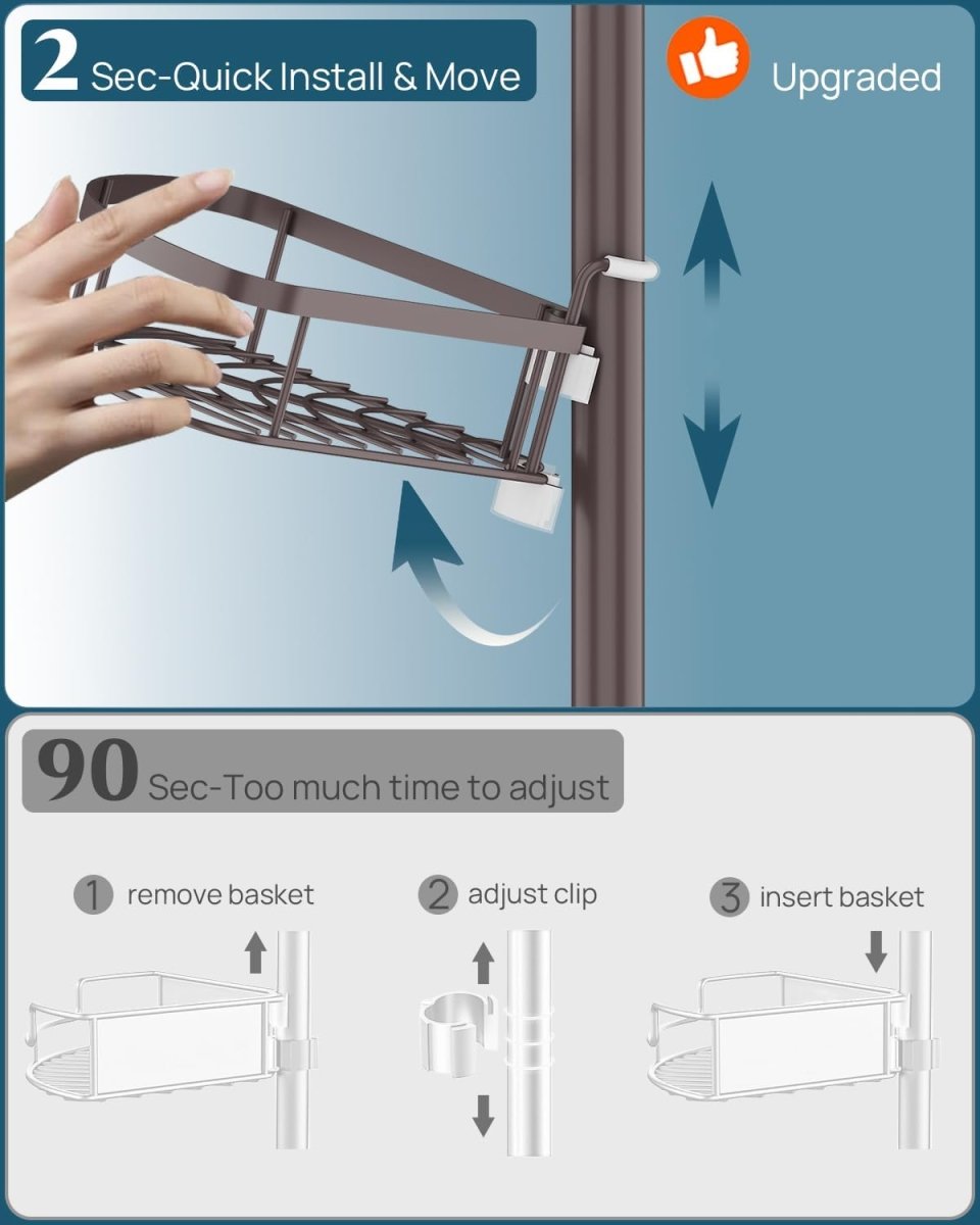 SEIRIONE Rustproof Shower Corner Caddy Organizer for Bathroom, 4 Adjustable Shelves with Tension Pole, for Bathtub Shampoo Accessories Storage Holder, 34 to 116 Inch Height - Homesidy.com