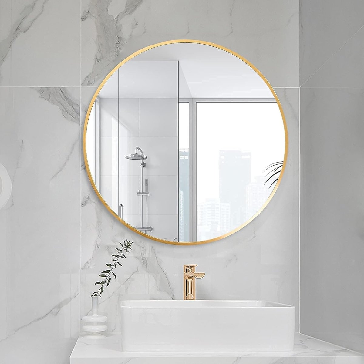 HARRITPURE Round Mirror 30 Black Wall Mounted Circle Mirrors Vanity Mirror with Brushed Aluminum Alloy Frame Modern Decoration for Bathroom, Living Room, Vanity, Bedroom, Entryway - Homesidy.com