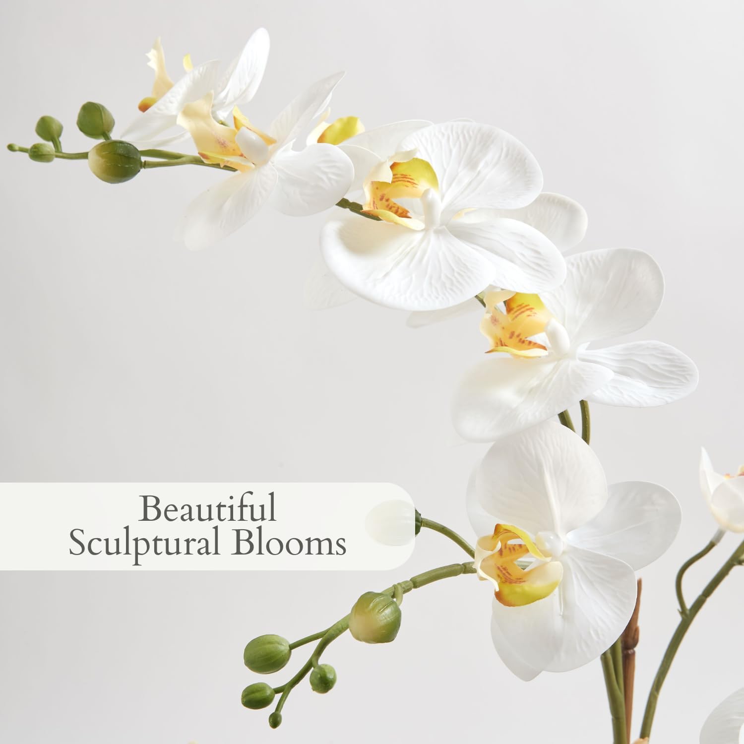 CG Hunter Faux White Orchid Plant, Premium Artificial Indoor Flower Display Stands 25 - Inches with Beautiful Sculptural Blooms and Foliage That Lasts Forever, Grey Planter Pot Included - Homesidy.com