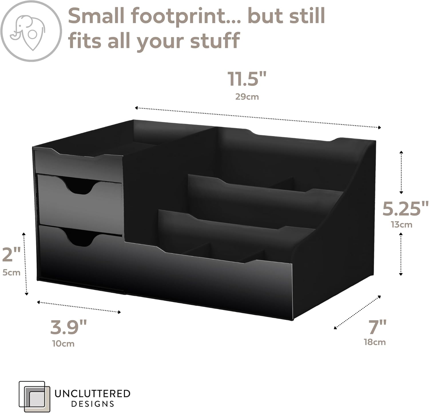 Uncluttered Designs Large Black Vanity Organizer - Countertop Mens Organizer With Drawers for Cologne, Deodorant, Beard, Shaving Lotion, Perfume &amp; Skincare - Perfect for Bathroom &amp; Bedroom Storage - Homesidy.com