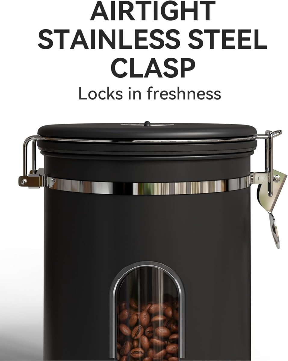 Veken Coffee Canister with Window,Airtight Stainless Steel Pantry Container,Home Kitchen Food Storage Organizers for Ground,Beans,Espresso,Rice,Tea,Sugar,Cereal, Flour,Bar Accessories,Gifts,22OZ,Black - Homesidy.com