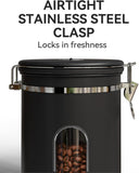 Veken Coffee Canister with Window,Airtight Stainless Steel Pantry Container,Home Kitchen Food Storage Organizers for Ground,Beans,Espresso,Rice,Tea,Sugar,Cereal, Flour,Bar Accessories,Gifts,22OZ,Black - Homesidy.com