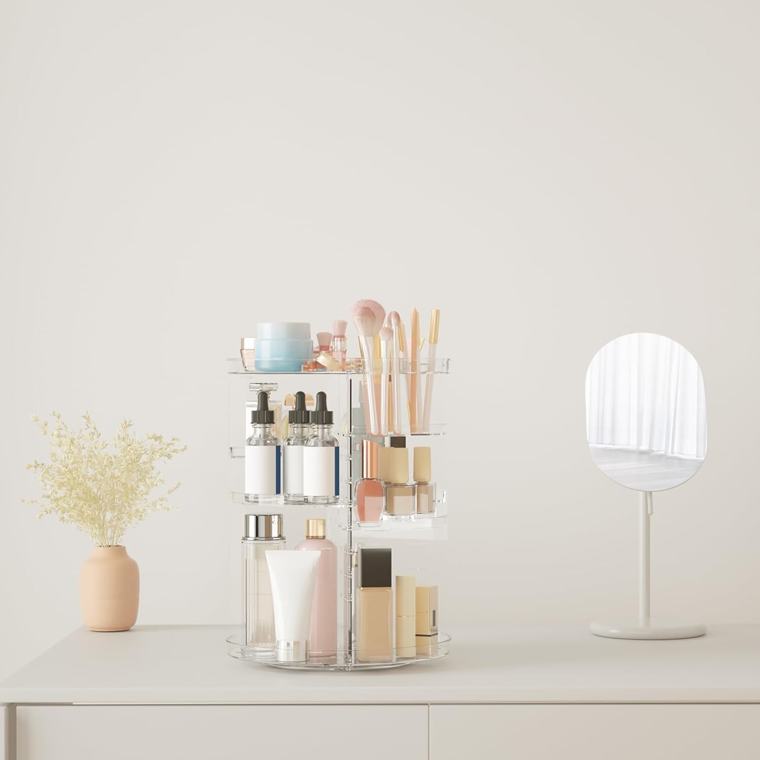 Rotating Makeup Organizer, DIY 8 Adjustable Layers Spinning Skincare Organizer, Cosmetic Display Case with Brush Holder Perfume Tray, Multi - Function Storage Carousel for Vanity Bathroom Countertop - Homesidy.com