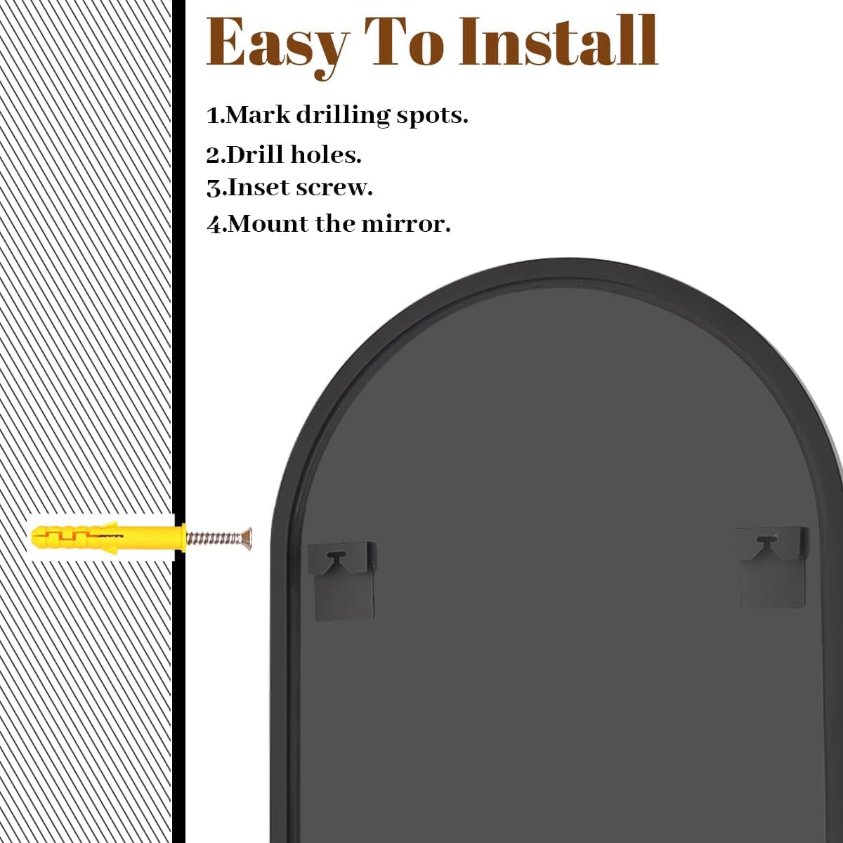 VooBang Arched Wall Mirror, 30 x 38 inch Arch Bathroom Mirror, Wall Mounted Vanity Mirror with Arch Metal Frame, Modern Bathroom Vanity Mirror for Bedroom, Living Room, Hanging or Leaning, Black - Homesidy.com