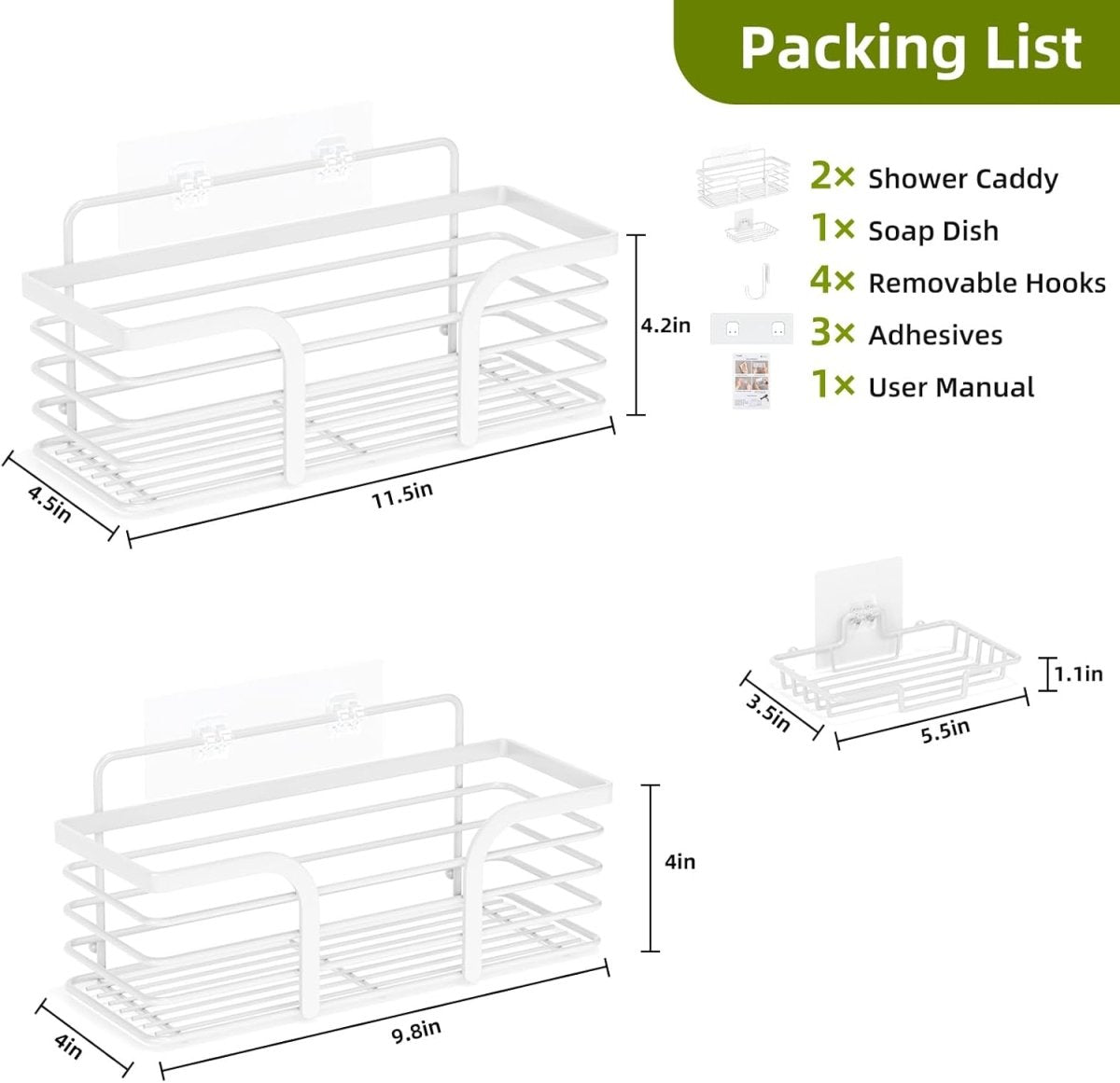 Shower Caddy, Adhesive Shower Organizer with Soap Dish and 4 Hooks, Rustproof Stainless Steel Shower Shelves, Wall Mounted No Drilling Storage Shelf Basket Accessories for Bathroom &amp; Kitchen - Homesidy.com