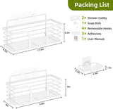 Shower Caddy, Adhesive Shower Organizer with Soap Dish and 4 Hooks, Rustproof Stainless Steel Shower Shelves, Wall Mounted No Drilling Storage Shelf Basket Accessories for Bathroom &amp; Kitchen - Homesidy.com