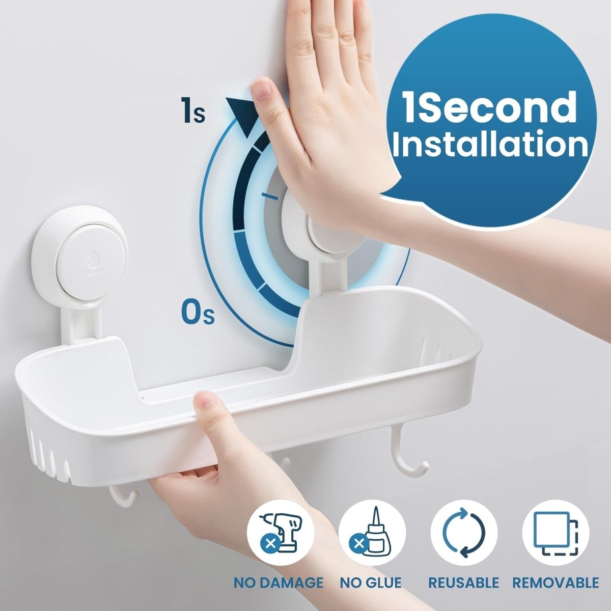 TAILI Shower Caddy Suction Cup 2 Pack with Hooks &amp; Soap holder, Heavy Duty Shower Organizer for Bathroom, No Drilling Bathroom Organizer with Large Capacity, Black Metal Storage Basket - Homesidy.com