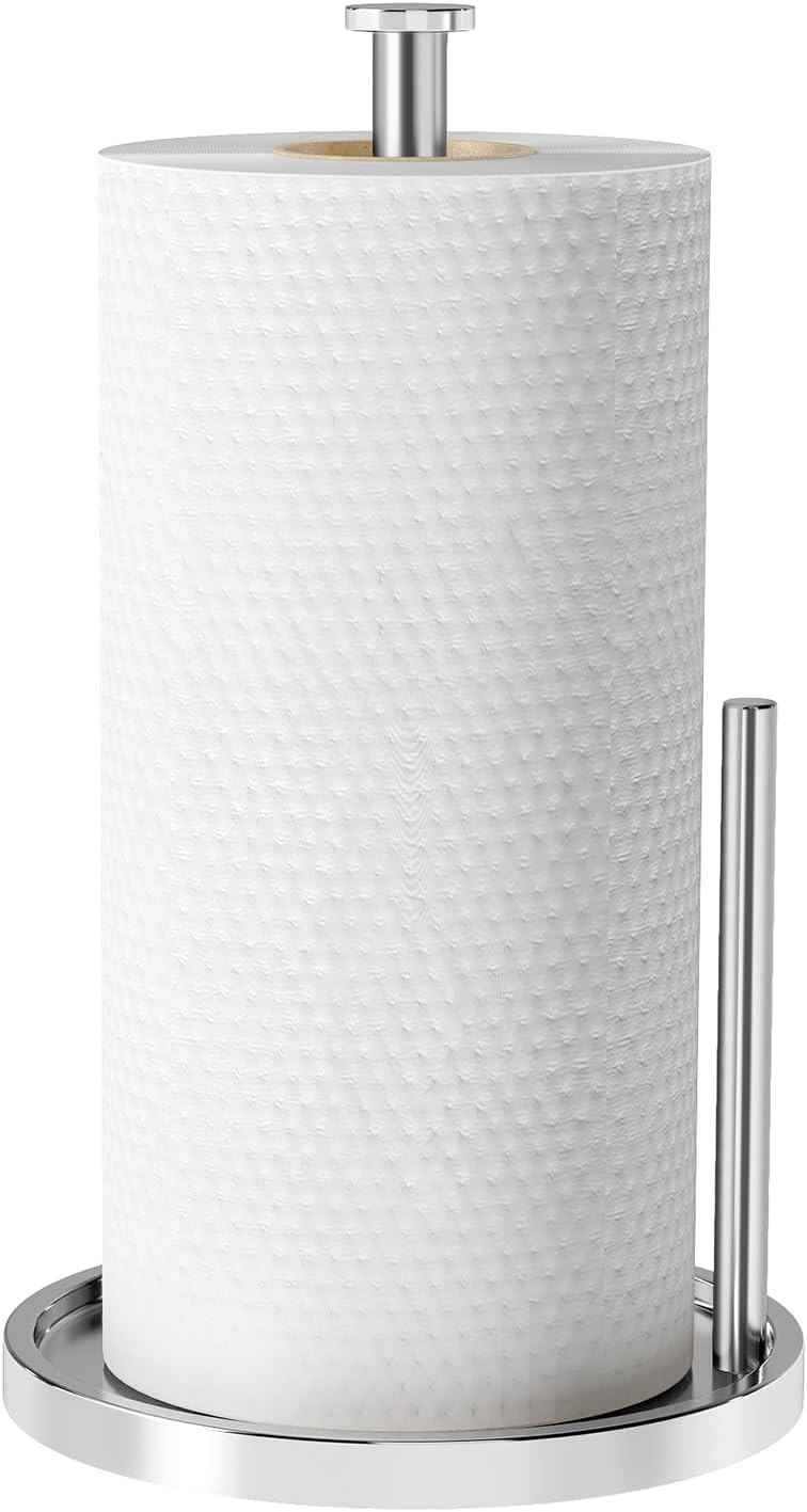 Paper Towel Holder Countertop, Standing Paper Roll Holder with Anti Slip Weighted Base, Stainless Steel Freestanding Paper Towel Holder for Kitchen, Black - Homesidy.com