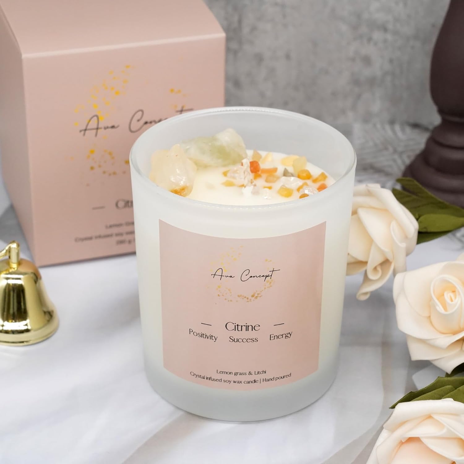ava concept - Soy Candles with Crystals - Aromatherapy Scented Candle for Women - Lavender Vanilla Gift Set - Small Wax Melts - 3 Pack 3.5oz - Homesidy.com