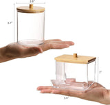 Tbestmax Qtips Holder Bathroom Container, 10 OZ Cotton Ball/Swabs Dispenser, Apothecary Jar Organizer for Storage Brown Wood Lids - Homesidy.com